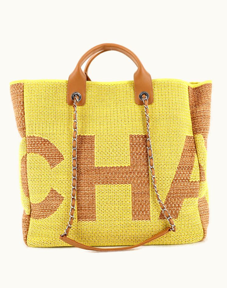 Chanel Chanel Deauville Logo Shopping Tote Printed Raffia Large