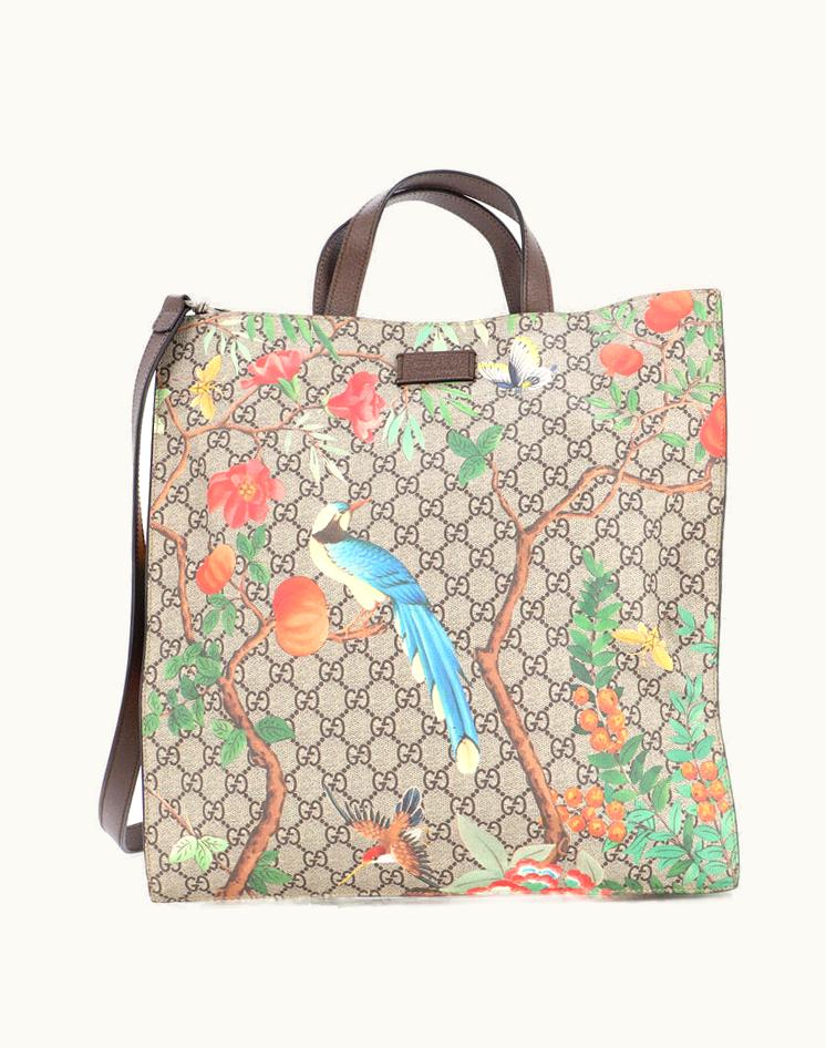 Gucci Gucci Convertible Soft Open Tote Tian Print GG Coated Canvas Tall in Multicolor