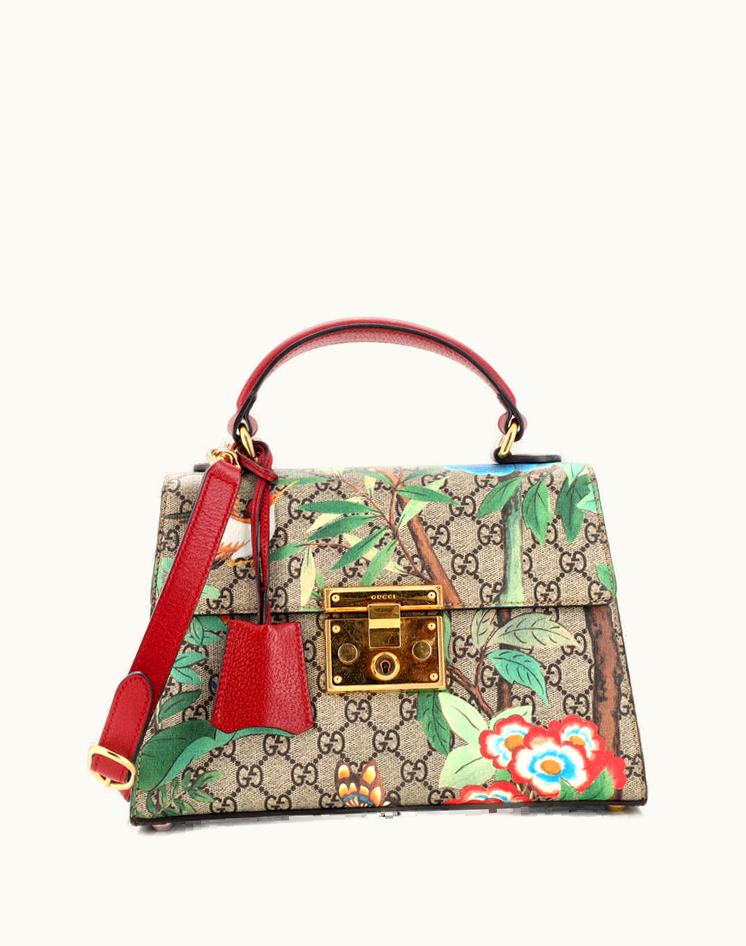 Gucci Gucci Padlock Top Handle Bag Tian Print GG Coated Canvas Small Brown Multi