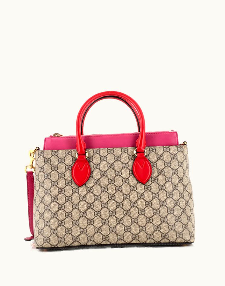 Gucci Gucci Linea A Convertible Tote GG Coated Canvas Small Brown Luxury Handbag