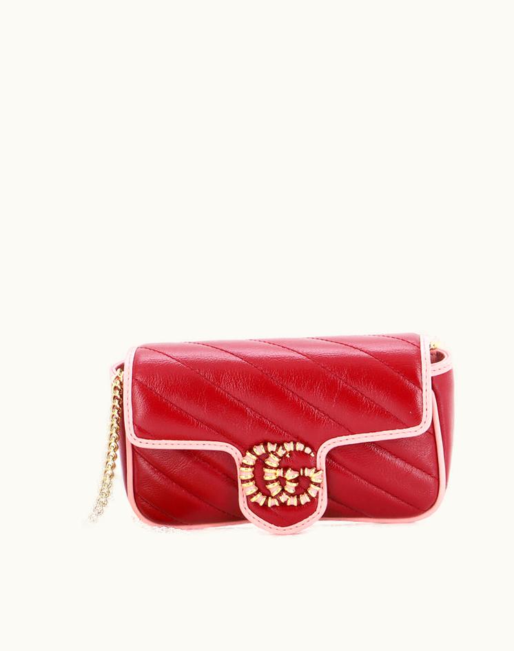 Gucci Gucci GG Marmont Flap Bag Diagonal Quilted Leather Super Mini Red