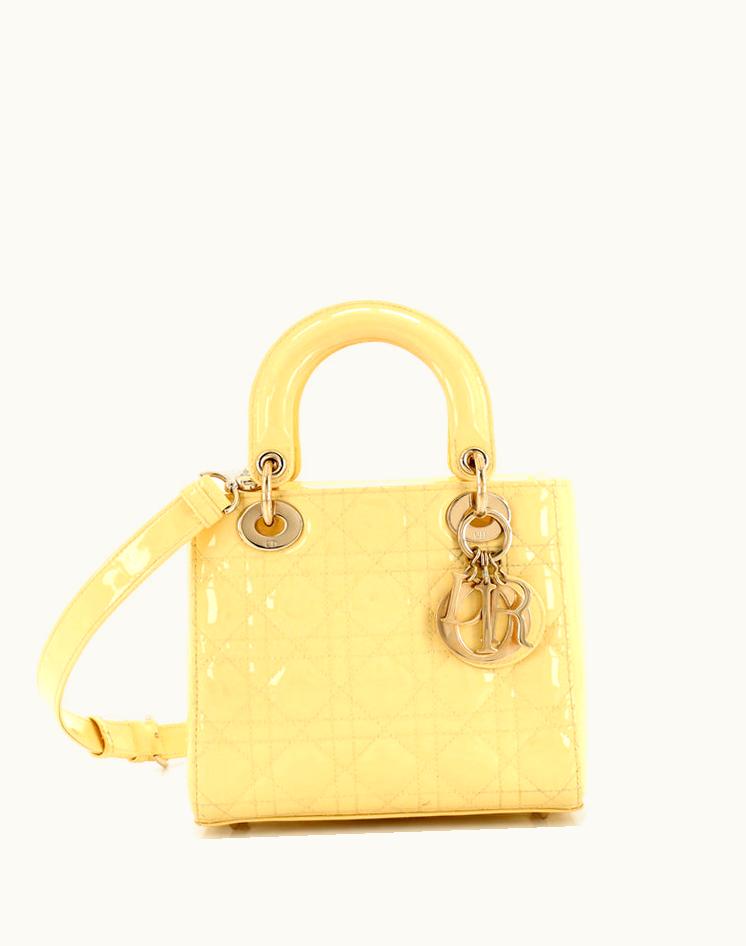 Dior Christian Dior Lady Dior Bag Cannage Quilt Patent Small Yellow