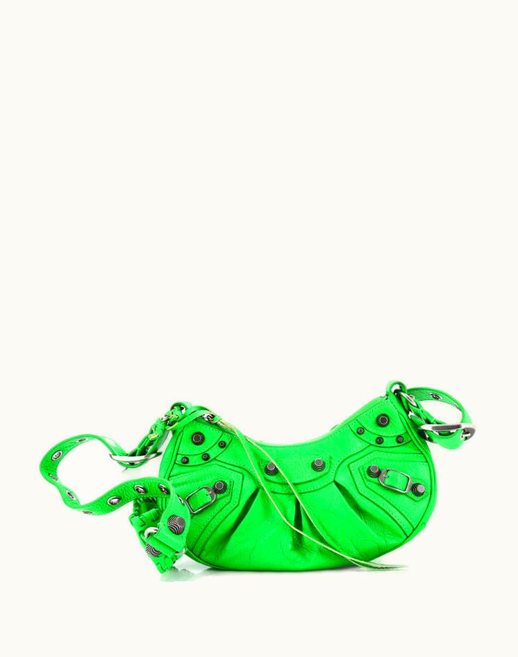 Balenciaga Balenciaga Le Cagole Giant Studs Shoulder Bag Leather XS Green Black Aged Silver