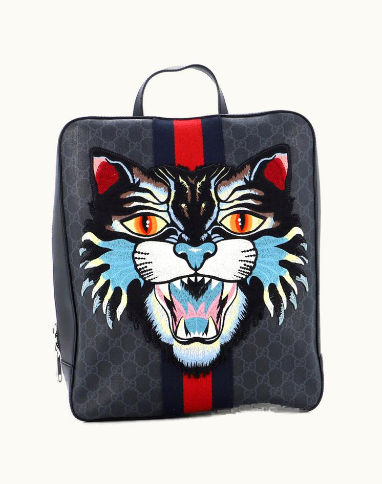 Gucci Gucci Angry Cat Web Backpack GG Coated Canvas With Applique Medium