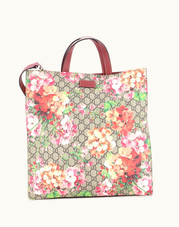 Gucci Gucci Convertible Soft Open Tote Blooms Print GG Coated Canvas Tall