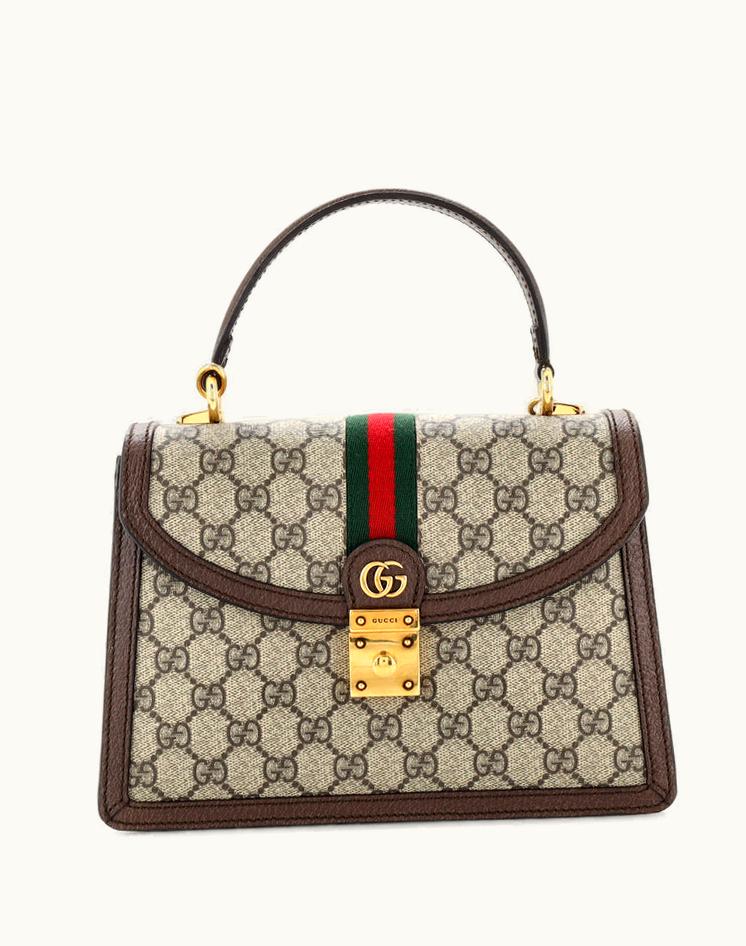 Gucci Gucci Ophidia Flap Top Handle Bag GG Coated Canvas Small in Brown