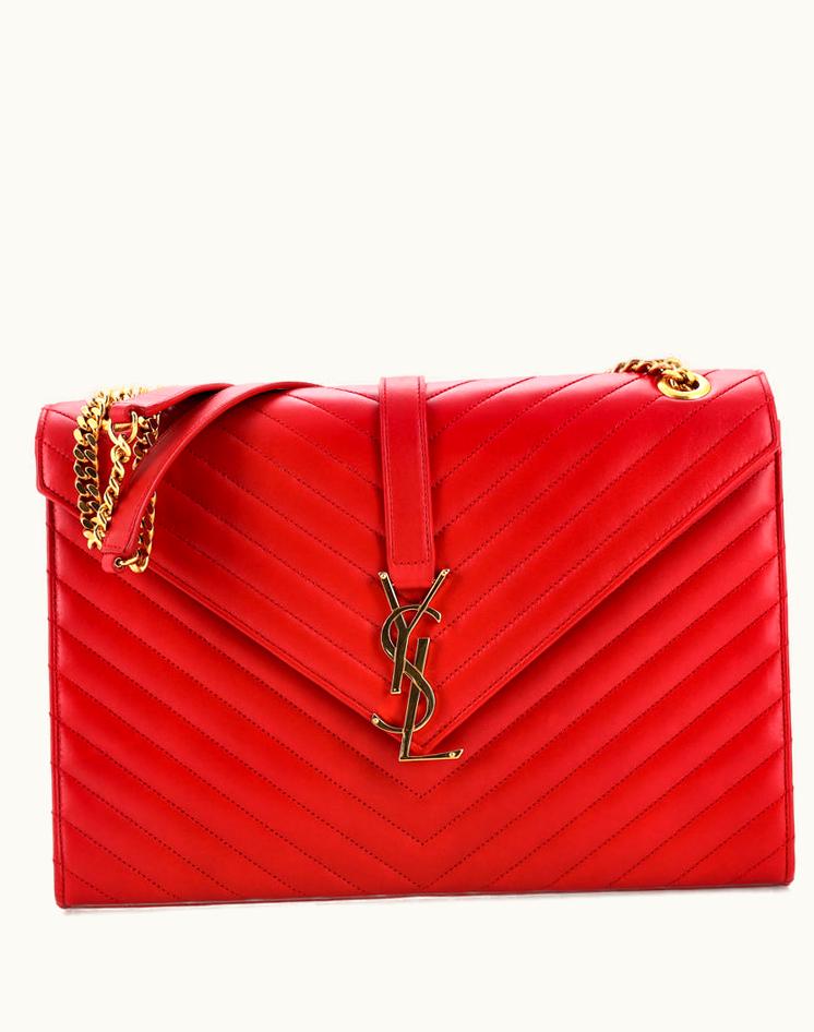 Saint Laurent Saint Laurent Classic Monogram Envelope Satchel Matelasse Chevron Leather Large Red