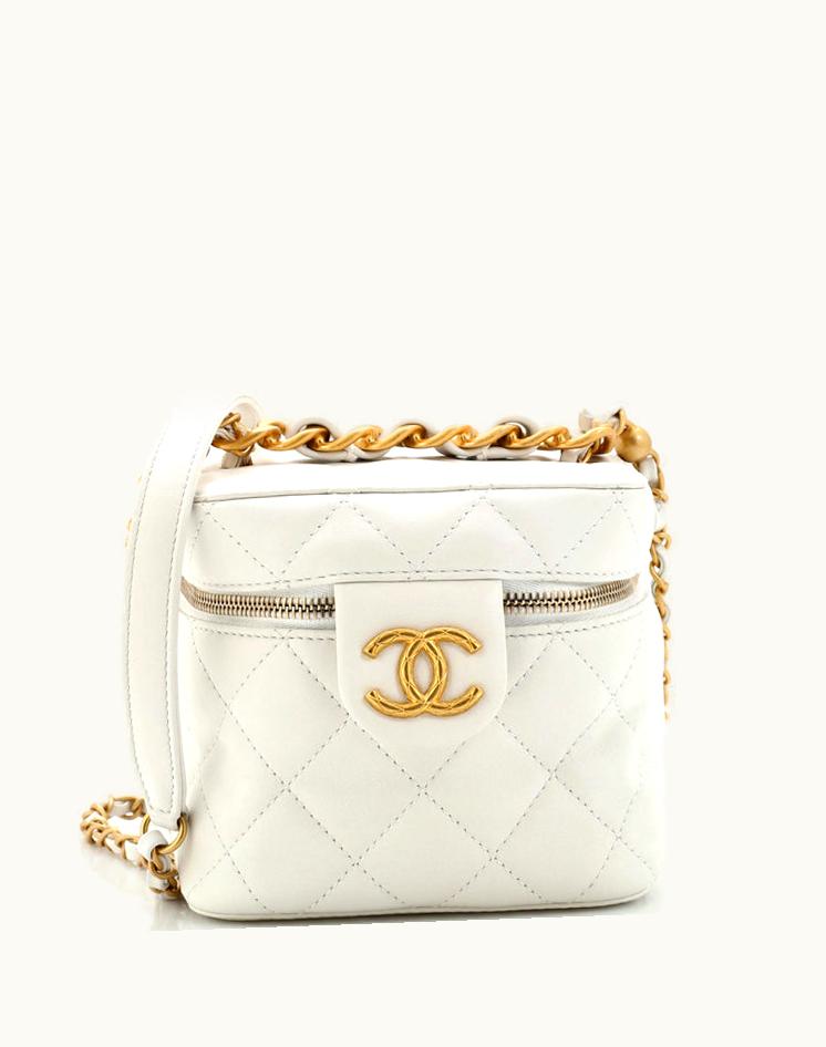 Chanel Chanel Chain Bar Vanity Case With Chain Quilted Calfskin Small