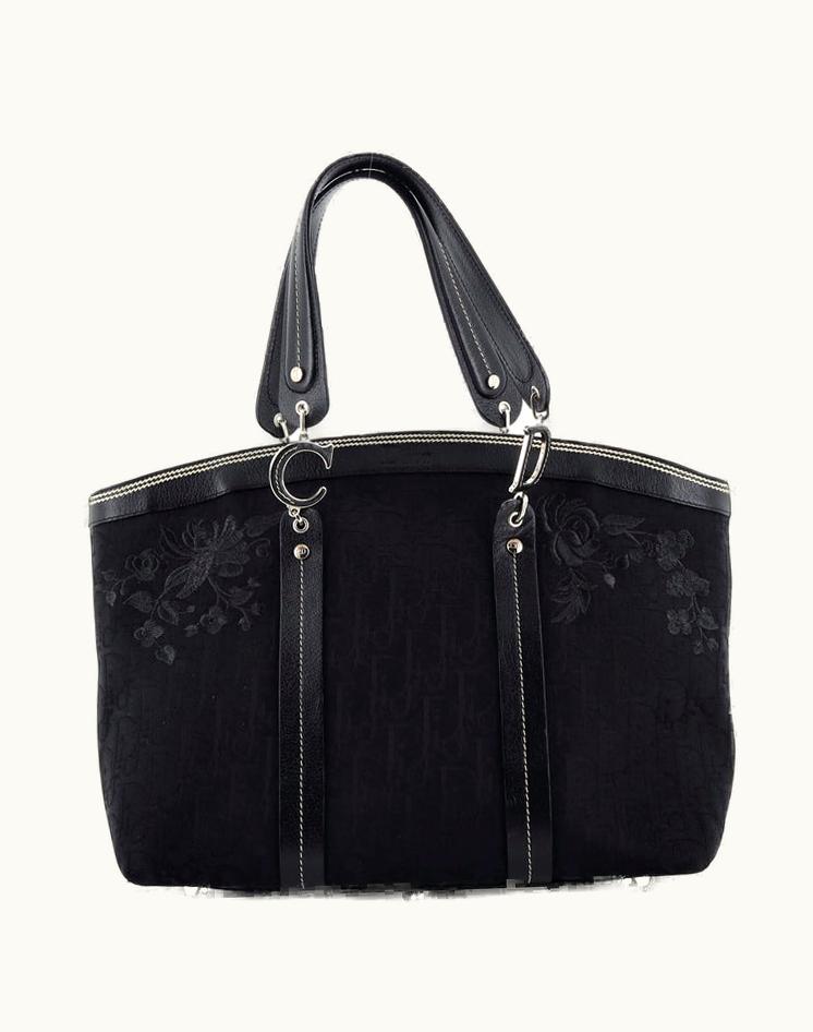 Dior Dior Vintage Tote Embroidered Diorissimo Canvas Large