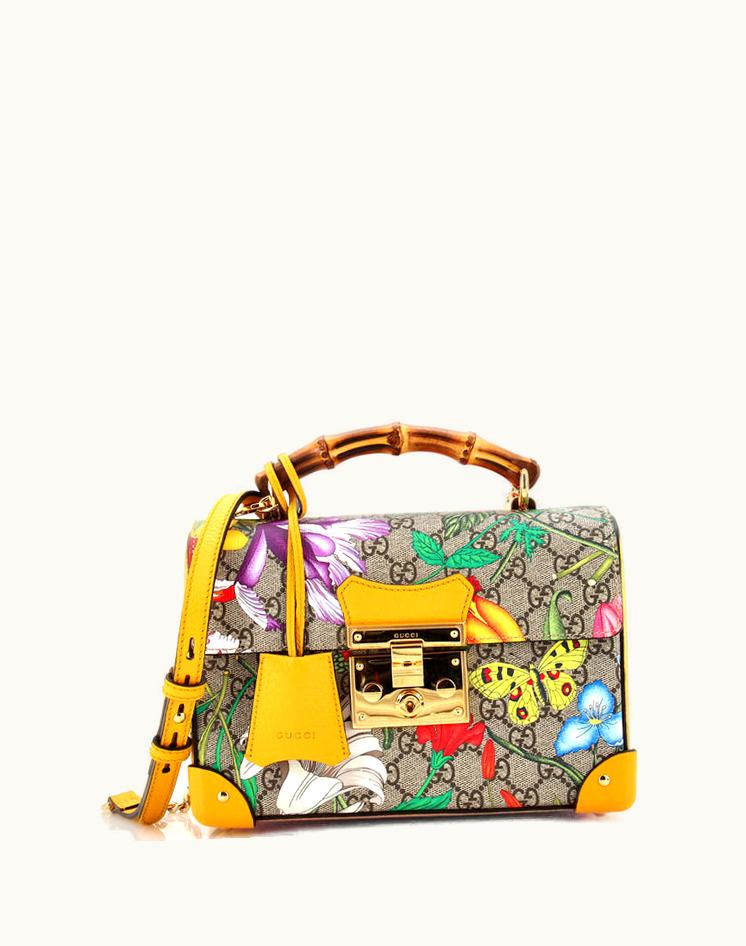 Gucci Gucci Padlock Bamboo Shoulder Bag Flora GG Coated Canvas Small