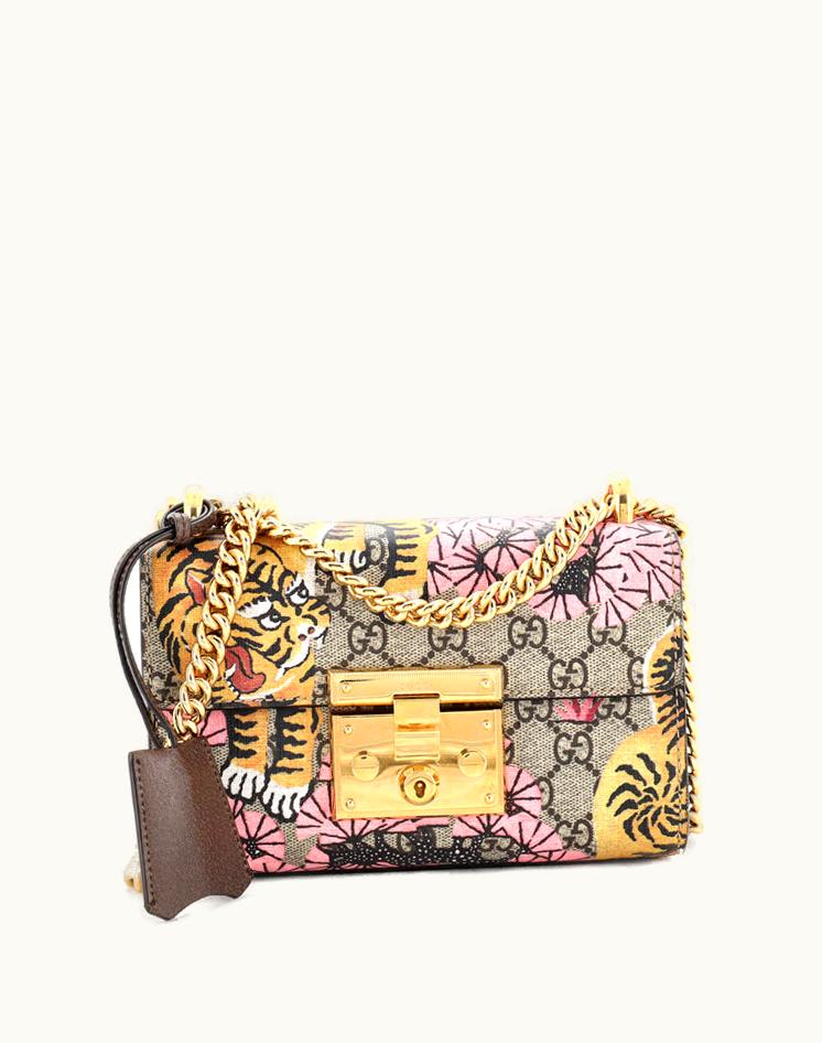 Gucci Gucci Padlock Shoulder Bag Bengal Print GG Coated Canvas Small Luxury Edition Brown