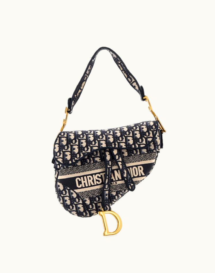 Dior Dior Saddle Handbag Logo Embroidered Oblique Canvas Medium Blue