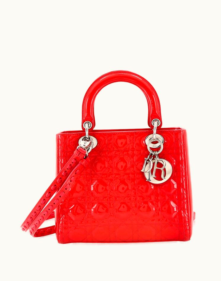 Dior Christian Dior Lady Dior Bag Cannage Quilt Patent Medium Red