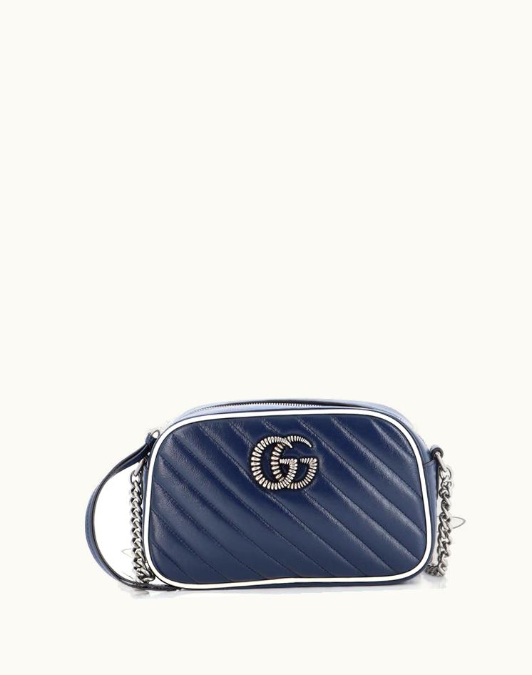 Gucci Gucci GG Marmont Shoulder Bag Small Blue Diagonal Quilted Leather