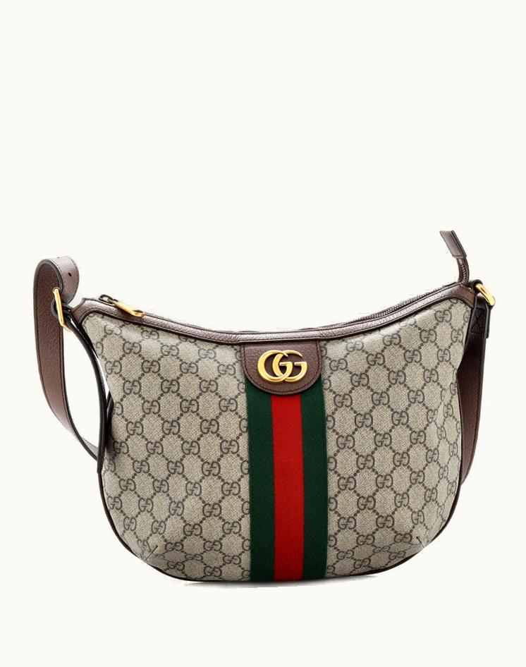Gucci Gucci Ophidia Half Moon Hobo GG Coated Canvas Small Brown