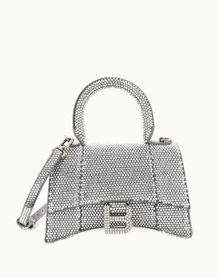 Balenciaga Balenciaga Hourglass Top Handle Bag Suede With Crystals XS Silver