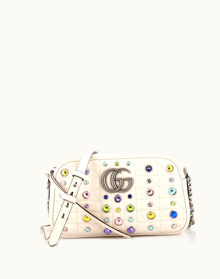 Gucci Gucci GG Marmont Shoulder Bag Crystal Embellished Mixed Matelasse Leather Small