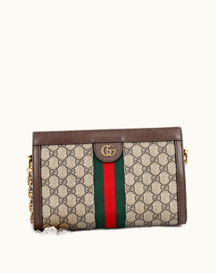 Gucci Gucci Ophidia Chain Shoulder Bag GG Coated Canvas Small Brown