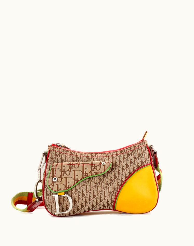 Dior Dior Vintage Rasta Saddle Messenger Bag Diorissimo Canvas Medium