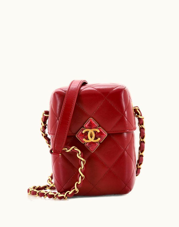 Chanel Chanel Diamond Lock CC Phone Holder Crossbody Bag Quilted Lambskin With Plexiglass Mini