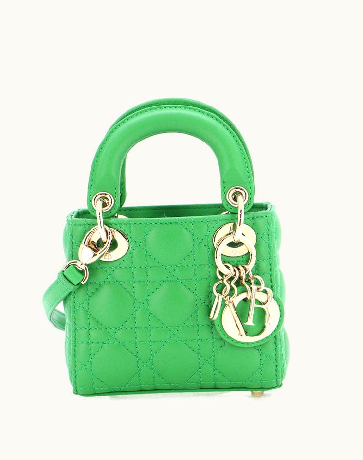 Dior Christian Dior Lady Dior Bag Cannage Quilt Lambskin Micro in Green