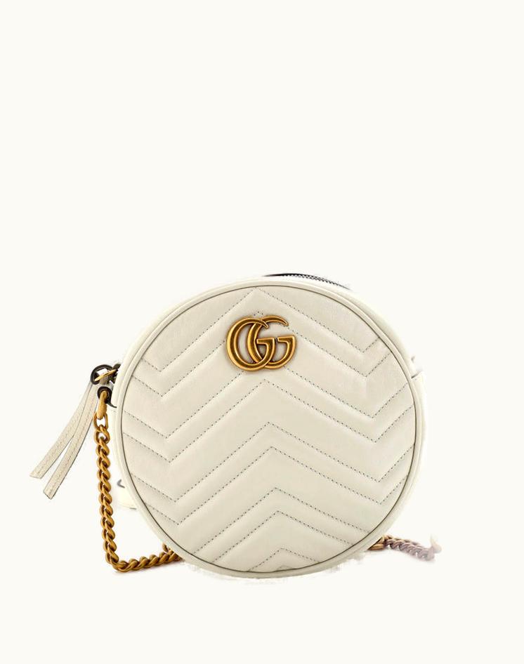 Gucci Gucci GG Marmont Round Shoulder Bag Matelasse Leather Mini White