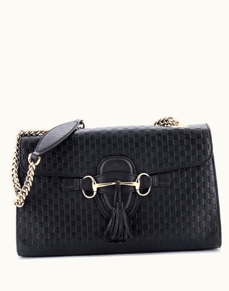 Gucci Gucci Emily Chain Flap Bag Microguccissima Leather Medium Black