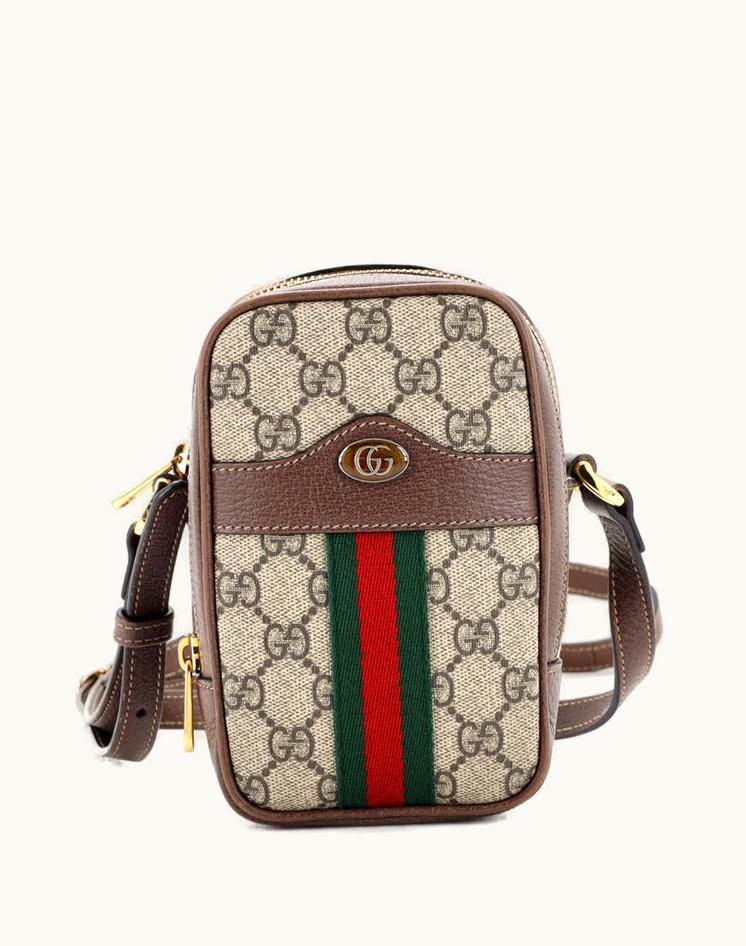 Gucci Gucci Ophidia Double Zip Crossbody Bag GG Coated Canvas Mini