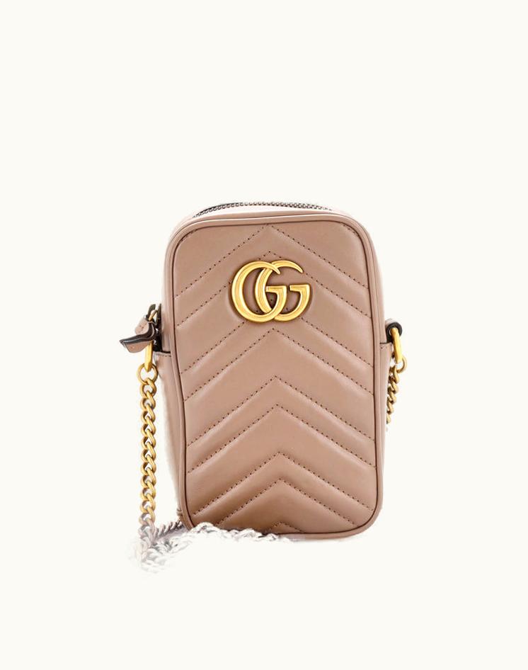 Gucci Gucci GG Marmont Vertical Phone Crossbody Bag Matelasse Leather Mini in Neutral Beige