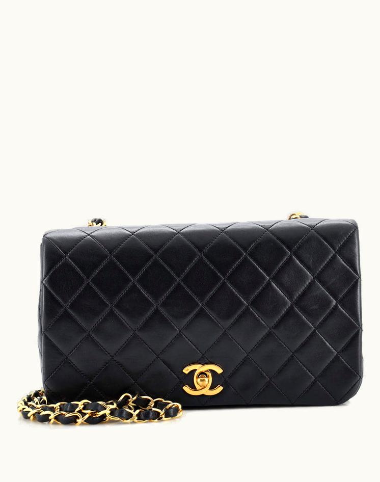 Chanel Chanel Vintage Full Flap Bag Quilted Lambskin Medium Black Red Gold