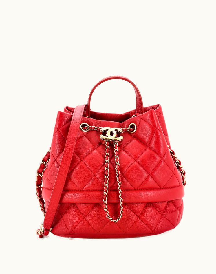 Chanel Chanel Rolled Up Drawstring Bucket Bag Quilted Caviar Small