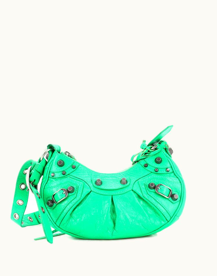 Balenciaga Balenciaga Le Cagole Giant Studs Shoulder Bag Leather XS Green Aged Silver