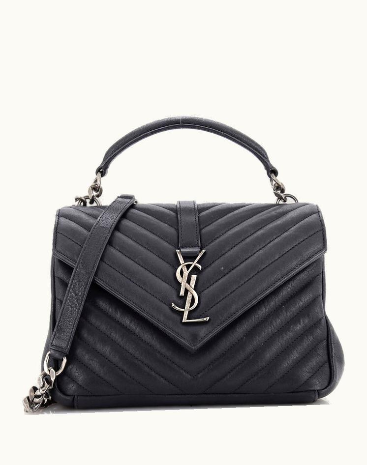 Saint Laurent Saint Laurent Monogram College Bag Matelasse Chevron Leather Medium in Black