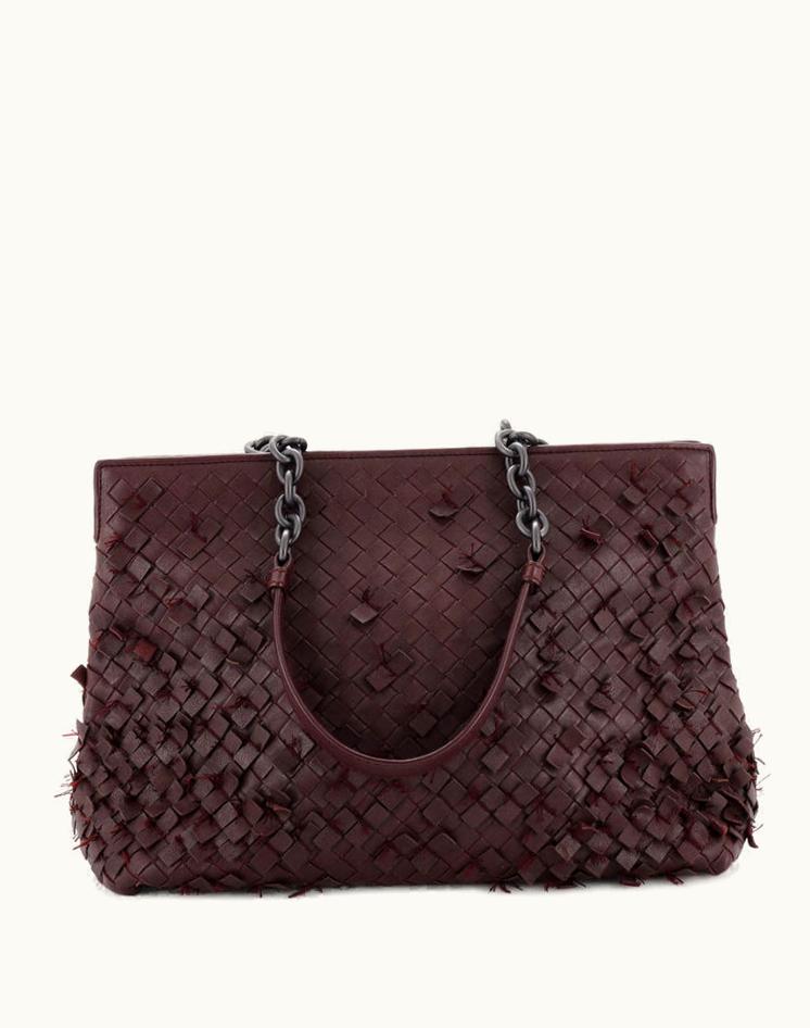 Bottega Veneta Bottega Veneta Accordion Chain Tote Fringe Intrecciato Nappa Medium Leather Red Tote