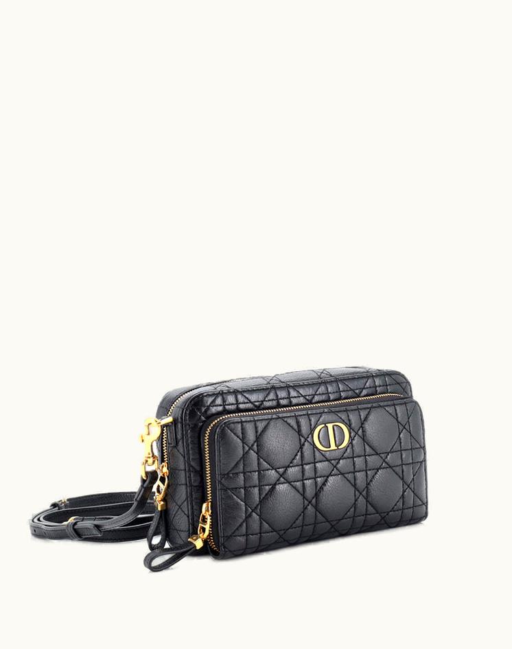 Dior Dior Caro Double Pouch Crossbody Bag Cannage Quilt Calfskin