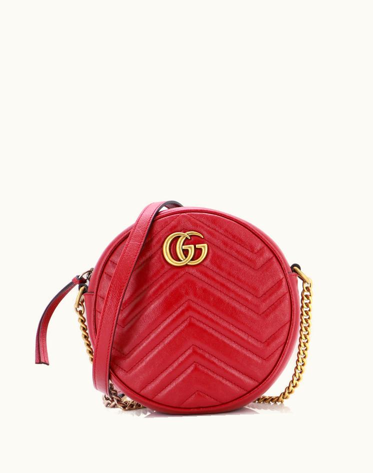Gucci Gucci GG Marmont Mini Round Shoulder Bag Matelasse Leather Red