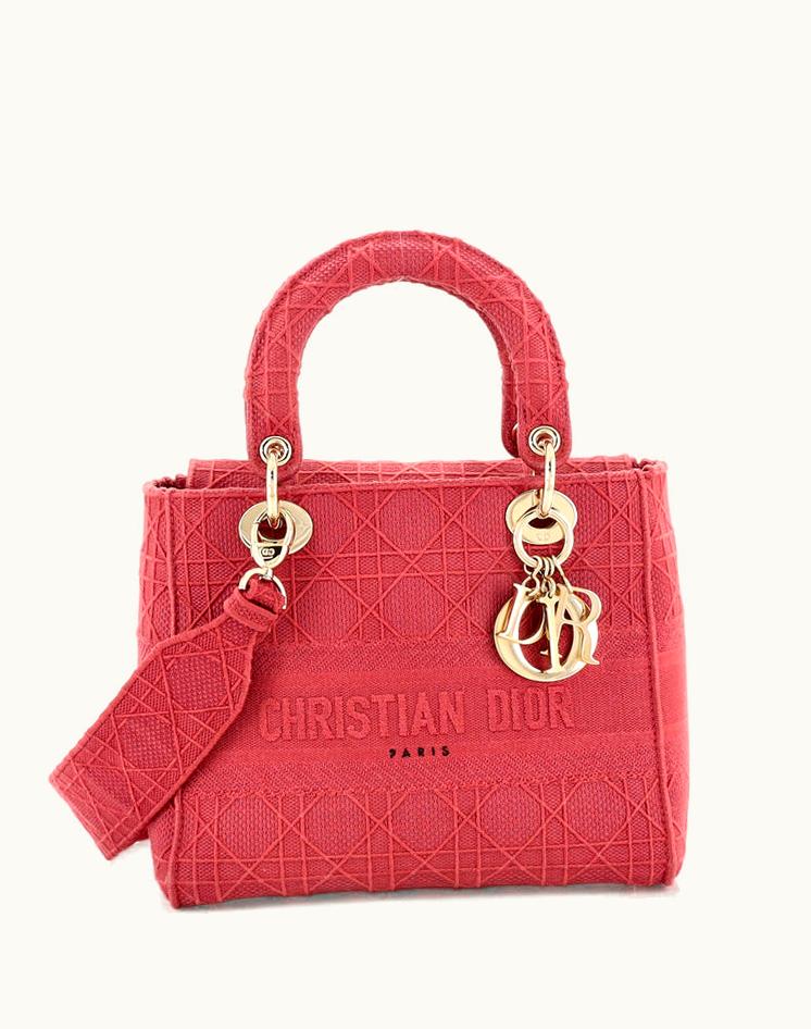 Dior Christian Dior Lady D-Lite Bag Cannage Embroidered Canvas Medium Pink