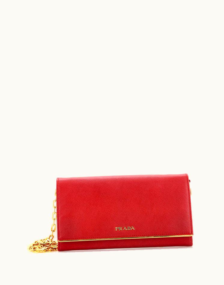 Prada Prada Wallet On Chain Saffiano Leather With Metal Detail