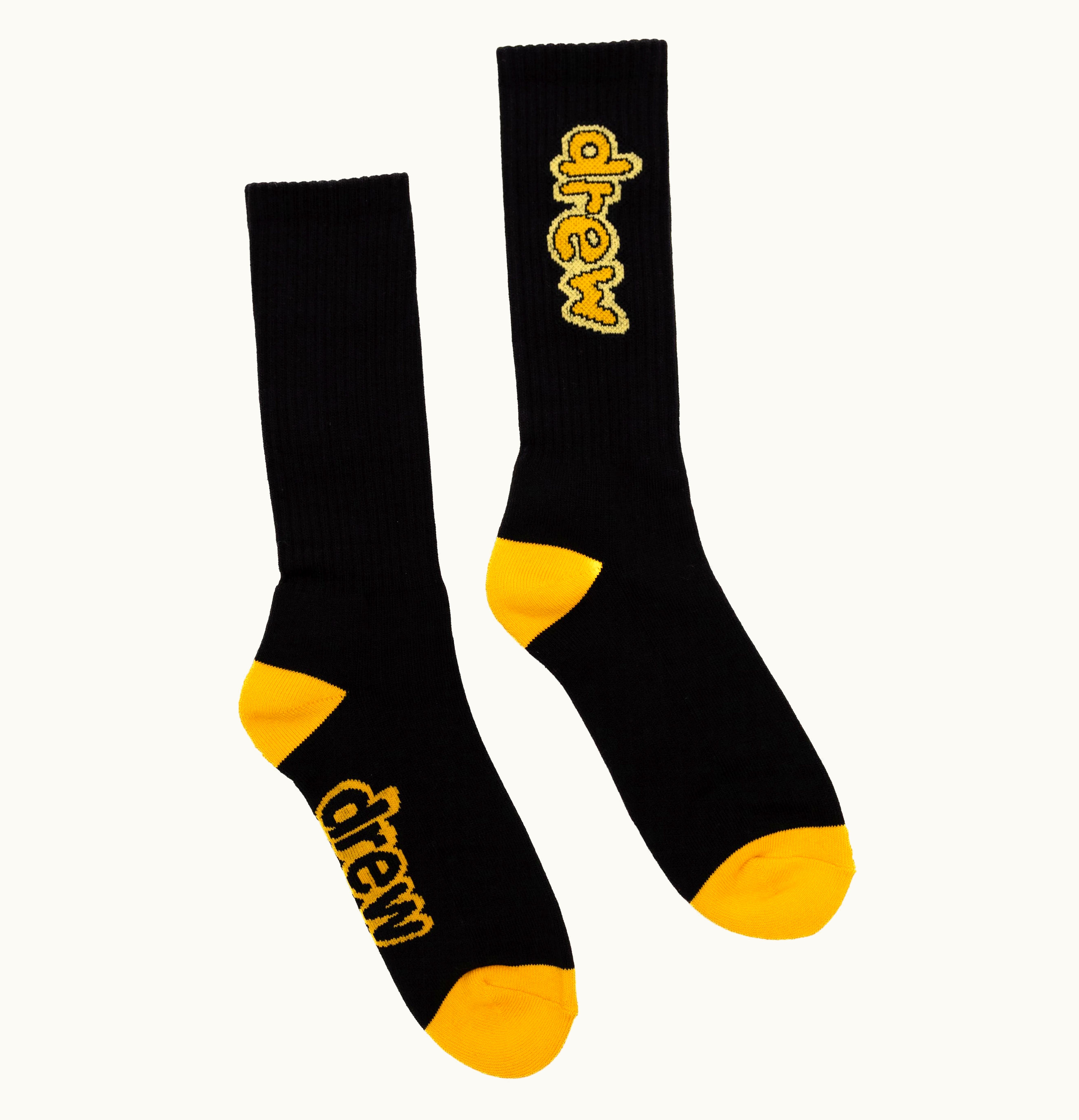 drew house drew house cartoon font socks 2 pack white black