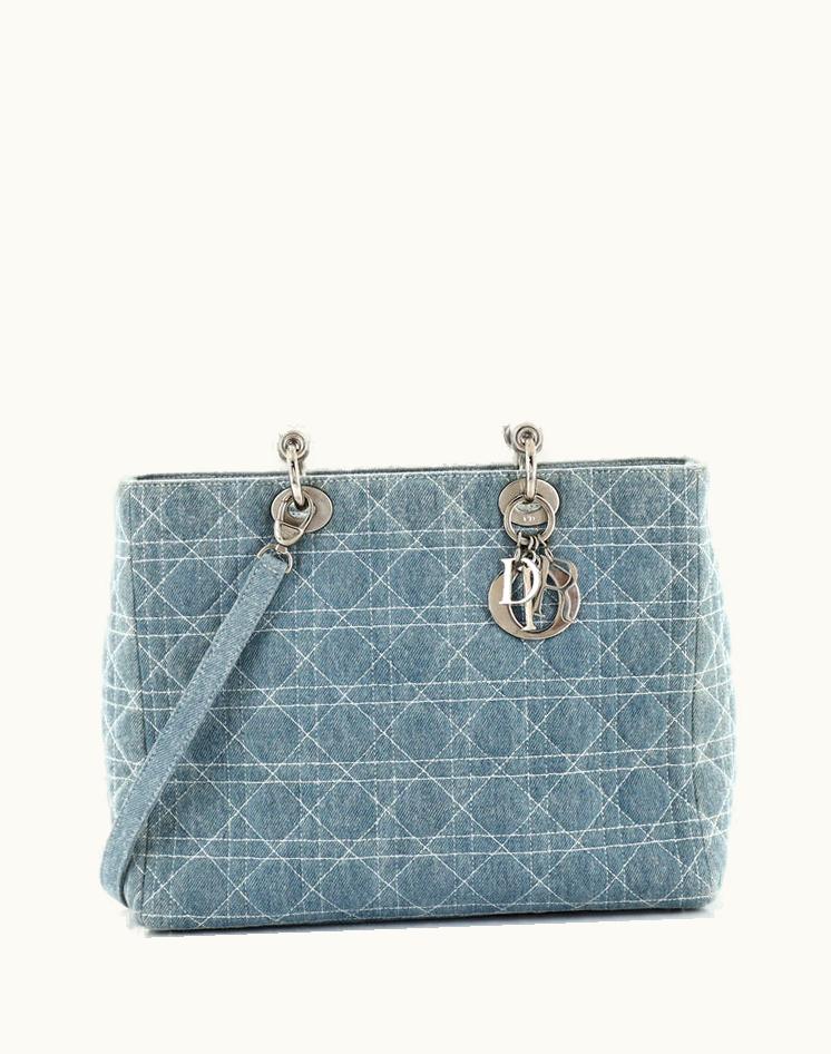 Dior Dior Vintage Lady Dior Bag Cannage Quilt Denim Large