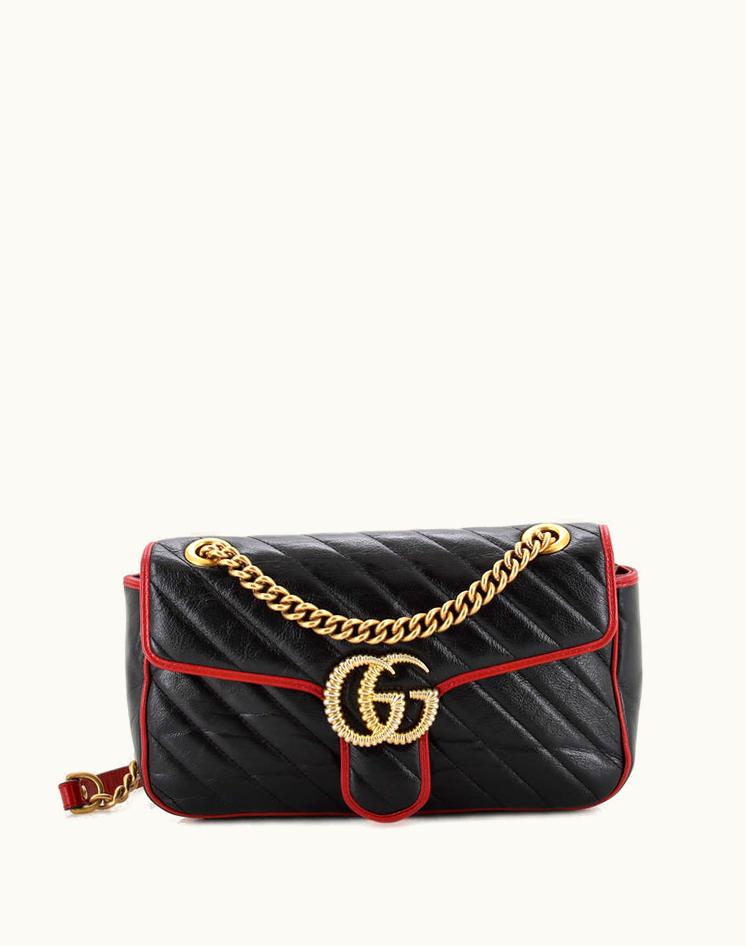 Gucci Gucci GG Marmont Flap Bag Diagonal Quilted Leather Small Outlet Edition Black