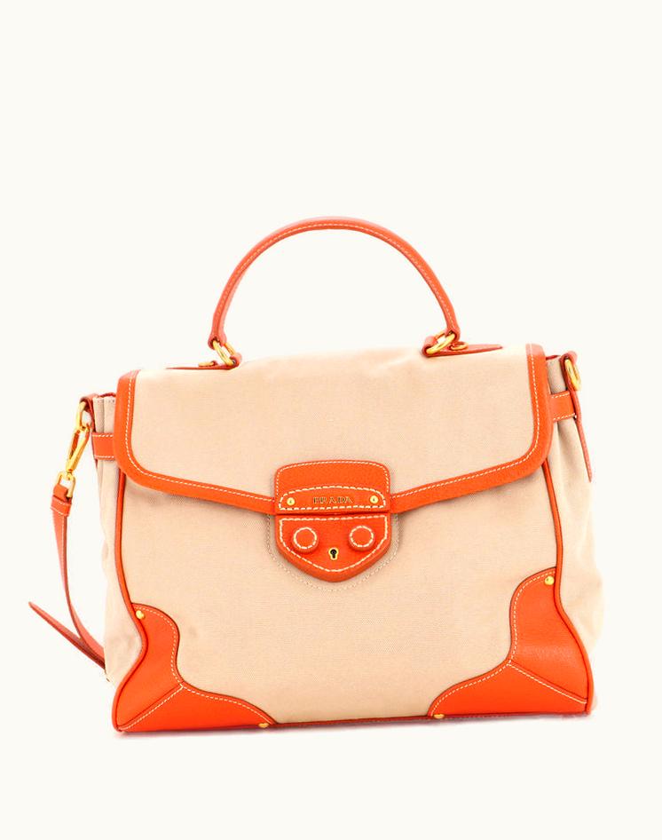 Prada Prada Convertible Pushlock Flap Satchel Canvas With Leather Large