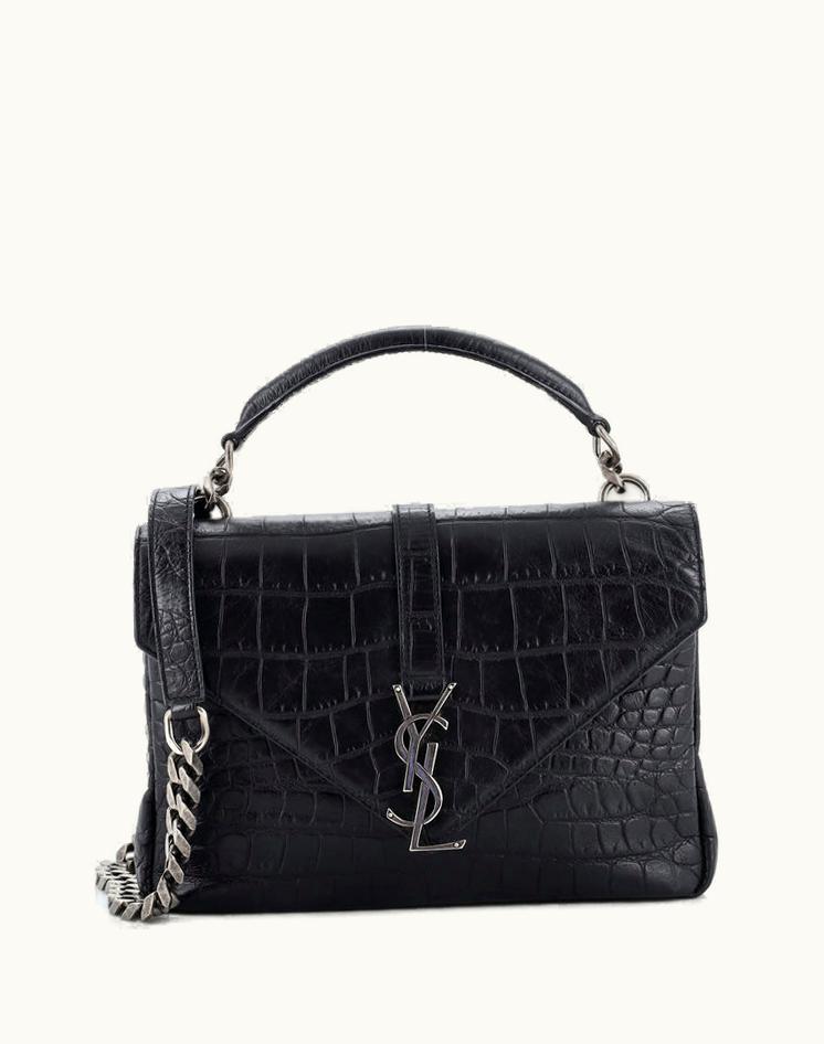 Saint Laurent Saint Laurent Classic Monogram College Bag Crocodile Embossed Leather Medium