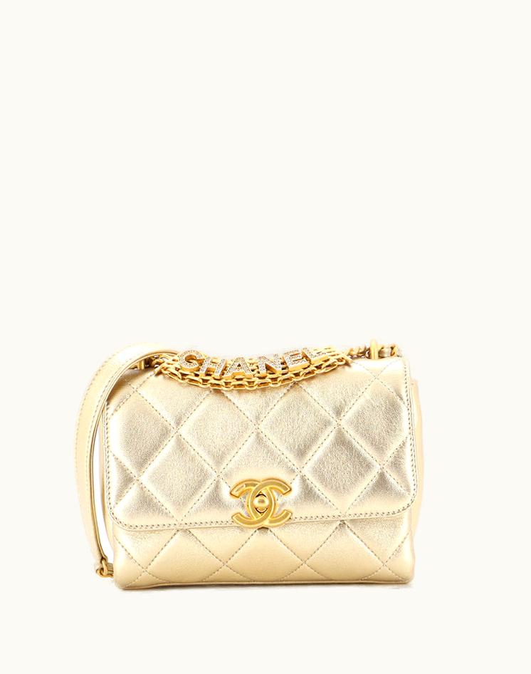 Chanel Chanel Crystal Logo Letters Chain Handle Flap Bag Quilted Lambskin Mini
