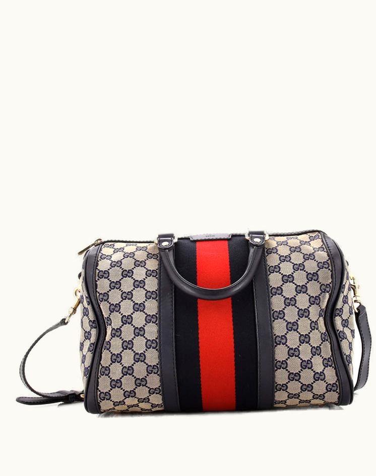 Gucci Gucci Vintage Web Boston Bag GG Canvas Medium Blue Plain Canvas and Leather