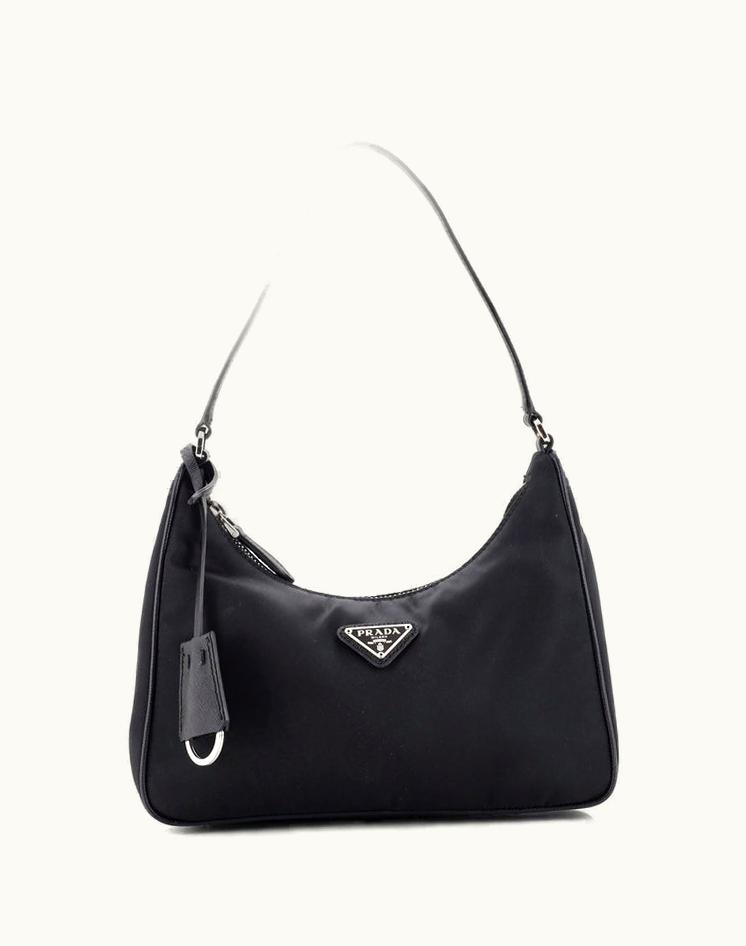 Prada Prada 2005 Re-Edition Mini Hobo Tessuto & Saffiano Leather Bag Black