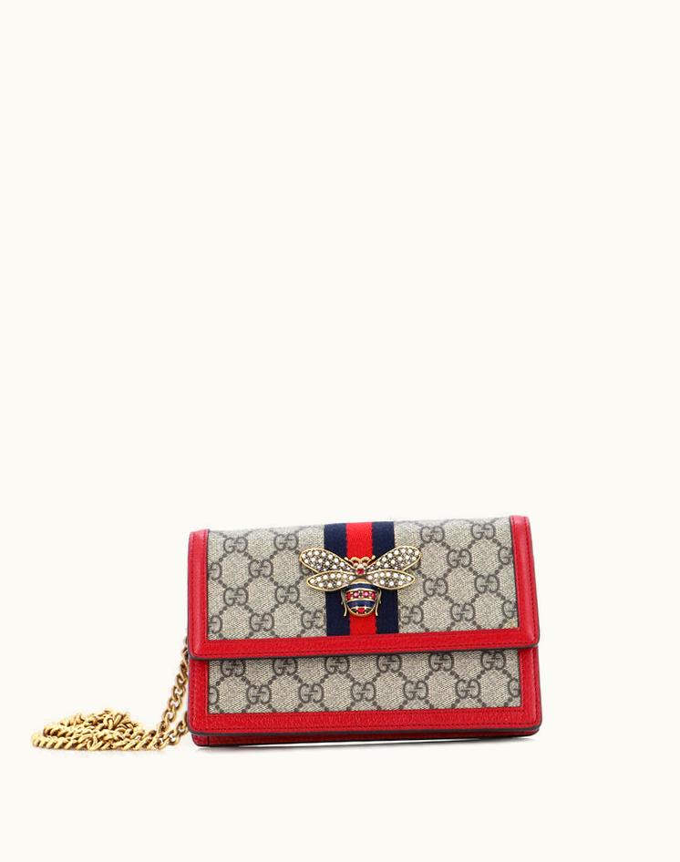 Gucci Gucci Queen Margaret Chain Wallet GG Coated Canvas Mini Red Aged Gold