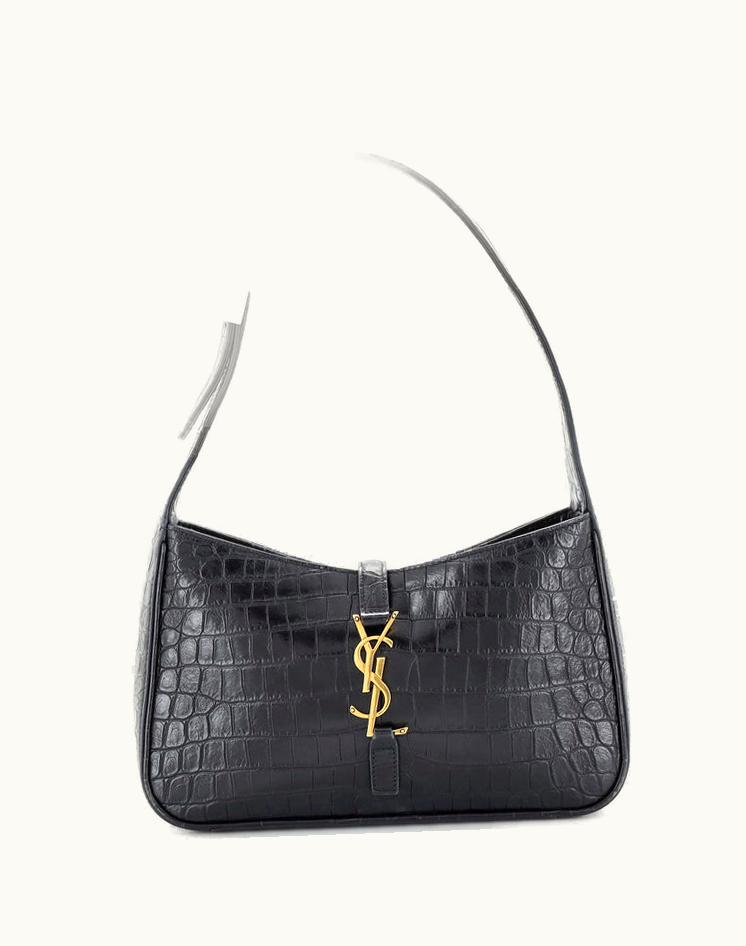 Saint Laurent Saint Laurent Le 5 A 7 Crocodile Embossed Leather Small Hobo Black/Brown Aged Gold