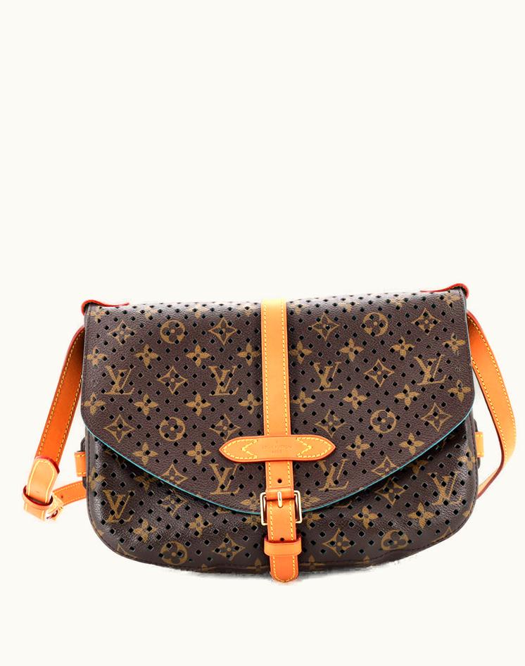 Louis Vuitton Louis Vuitton Flore Saumur Handbag Perforated Monogram Canvas Brown Blue Gold