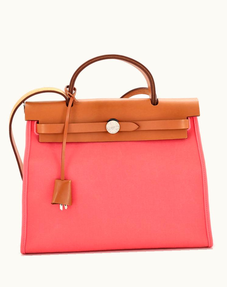 Hermès Hermes Herbag Zip Leather And Toile 31 Luxury Tote Bag Pink